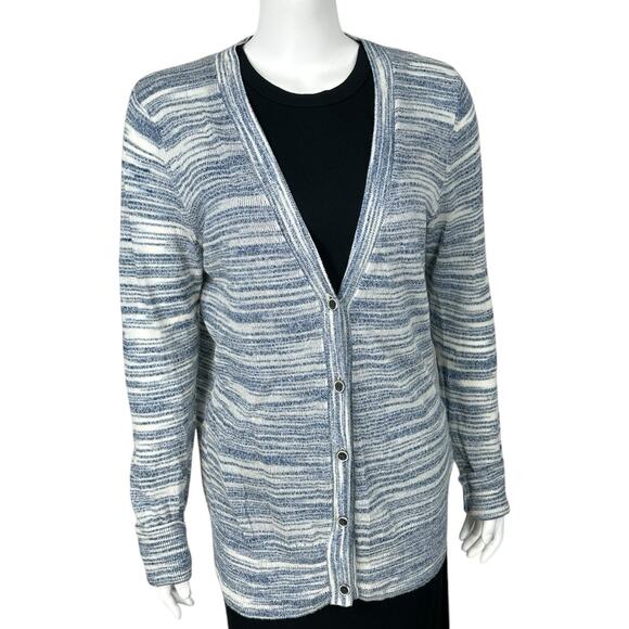 Lucky Brand Cardigan Sweater Womens Size Large Lightweight Blue Striped Buttons - Picture 1 of 8